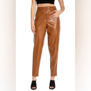 Juicy Couture "Rodeo" Camel Brown Faux Leather High Rise‎ Barrel Pants Size 29